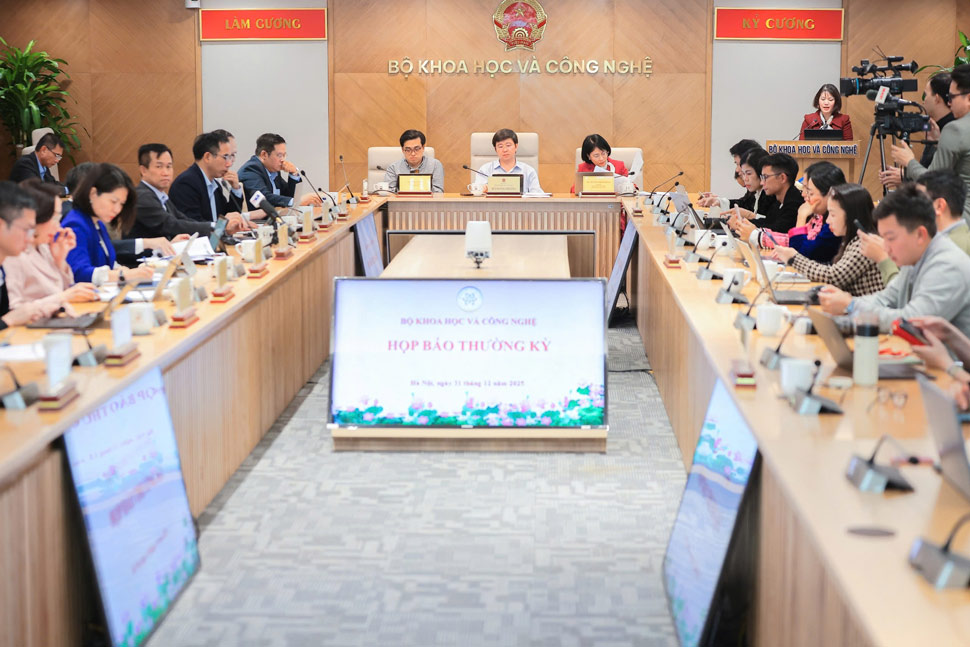 Chieu 31.12, Bo Khoa hoc va Cong nghe to chuc hop bao thong tin ve ket qua hoat dong nam 2025 va cac nhiem vu trong tam trong nam 2026. Anh: Hao Thien