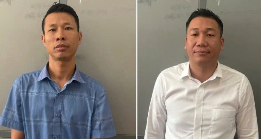 Bị can Trần Văn Kiên và bị can Phạm Khắc Học - Công ty TNHH Bất động sản Kiên Cường Phát. Ảnh: Công an tỉnh Đồng Nai