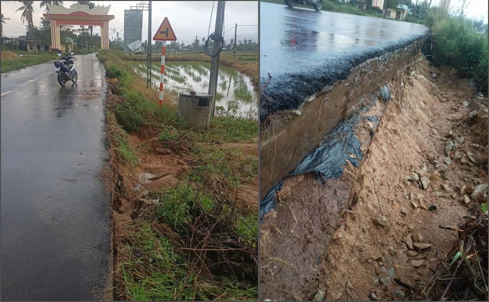 Nuoc rut, mot so khu vuc thuoc thon Trung Thanh 2 xuat hien tinh trang sat lo. Anh: Hoai Phuong