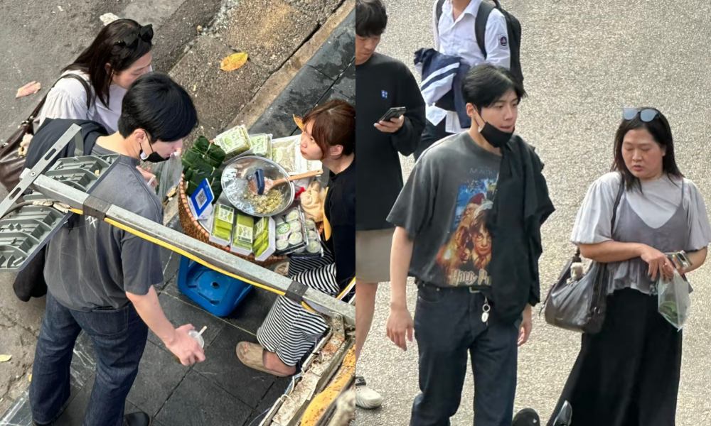 Kim Seon Ho mua cốm khi tới Việt Nam. Ảnh: Cắt từ video.