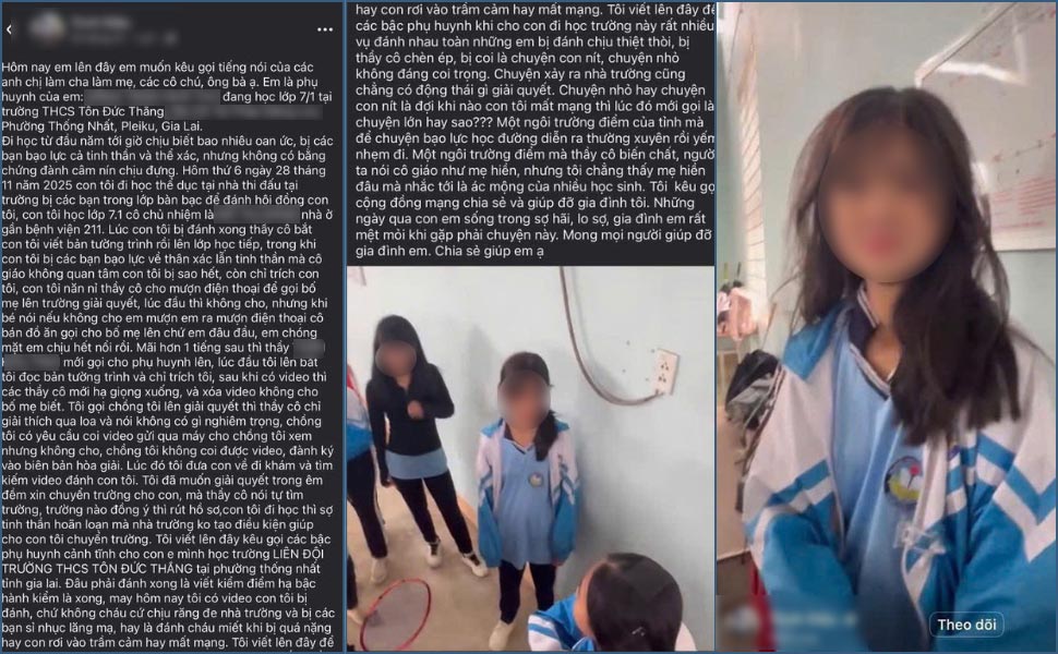 Tai khoan Facebook duoc cho la cua chi T.T.D - me nu sinh D.T.N.T - chia se thong tin em T bi nhom ban danh hoi dong trong truong. Anh: T.D