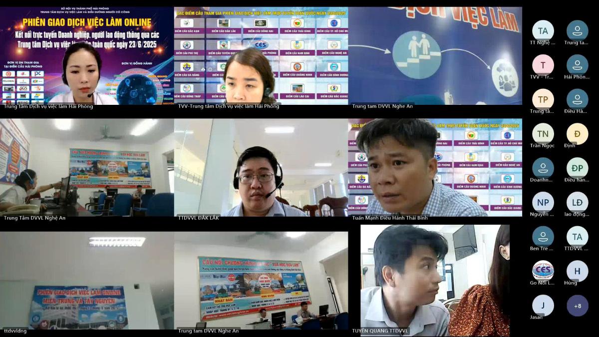 하이퐁 고용 서비스 센터에서 열린 고용 상담 라이브 스트리밍 세션 전체 모습. 사진: 응우옌 탄