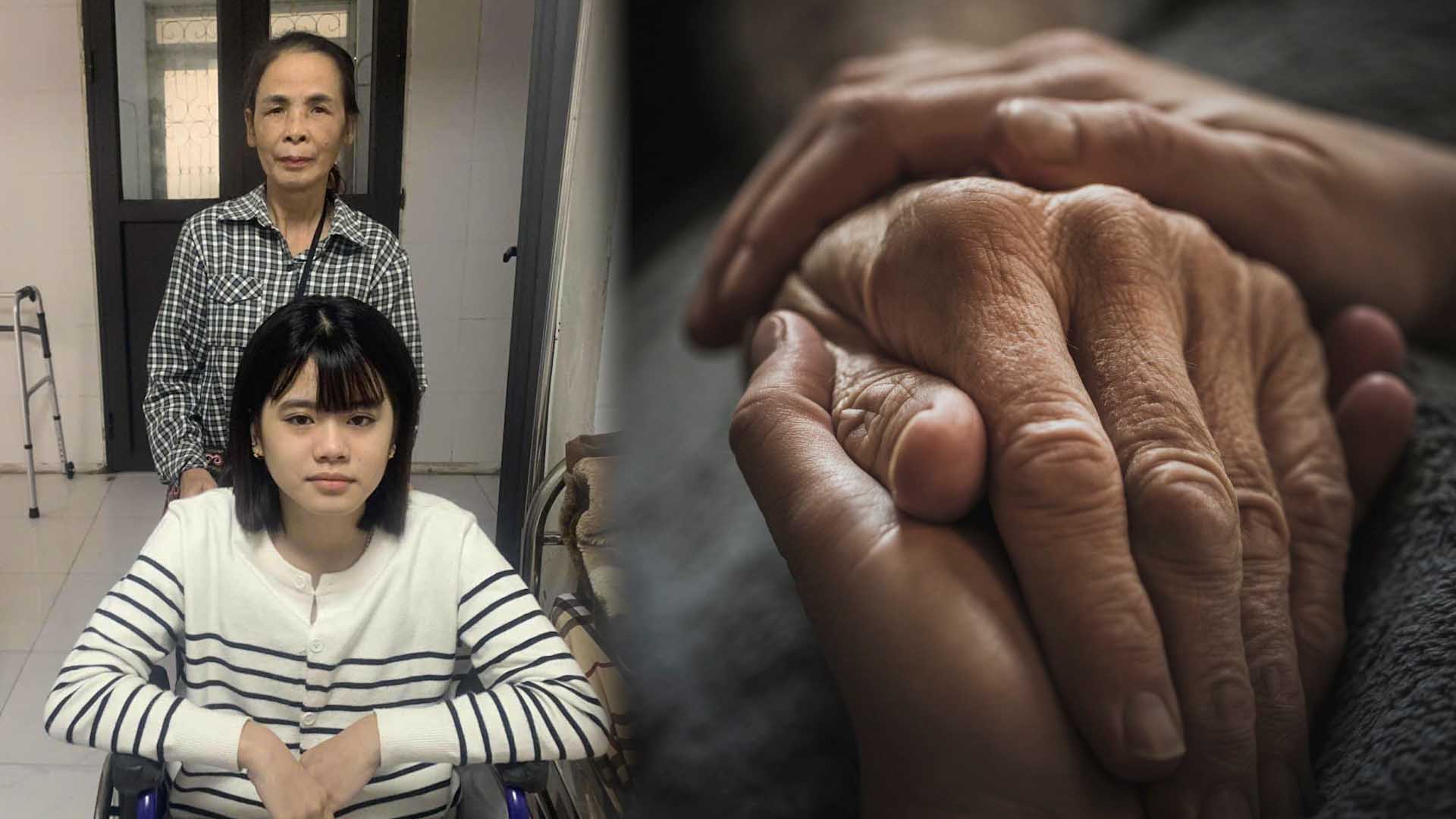 Severe illness grandmother still takes care of sick people to raise a child with quadriplegia due to Japanese encephalitis