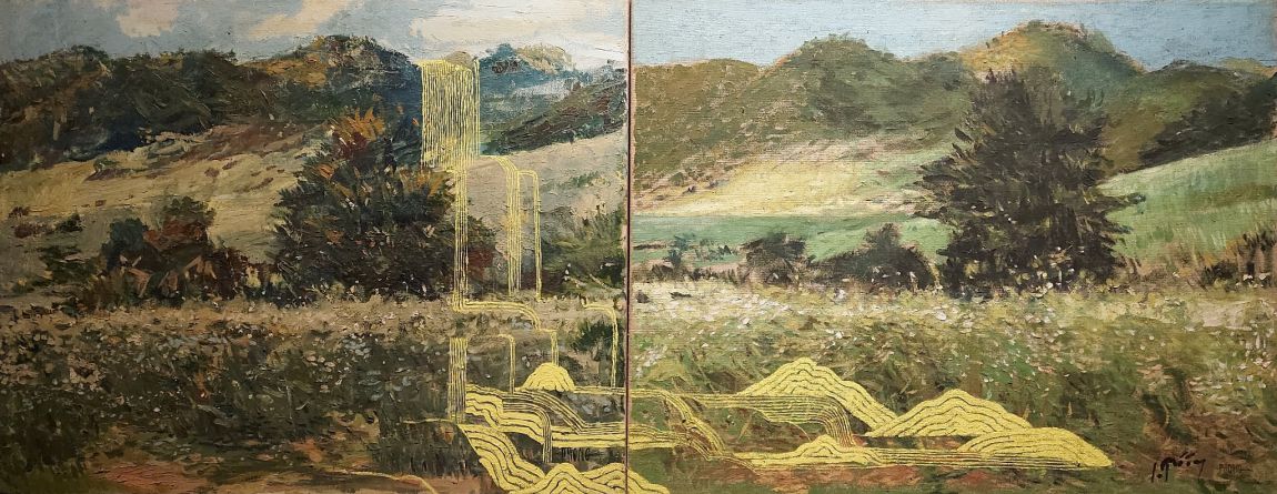 Tác phẩm trong trưng bày “Bầu trời ở đâu cũng giống nhau“. Ảnh: Khánh Minh