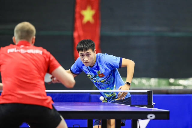 Tennis player Nguyen Anh Tu of the Vietnam Table Tennis Team during a friendly practice match. Photo: Minh Dan