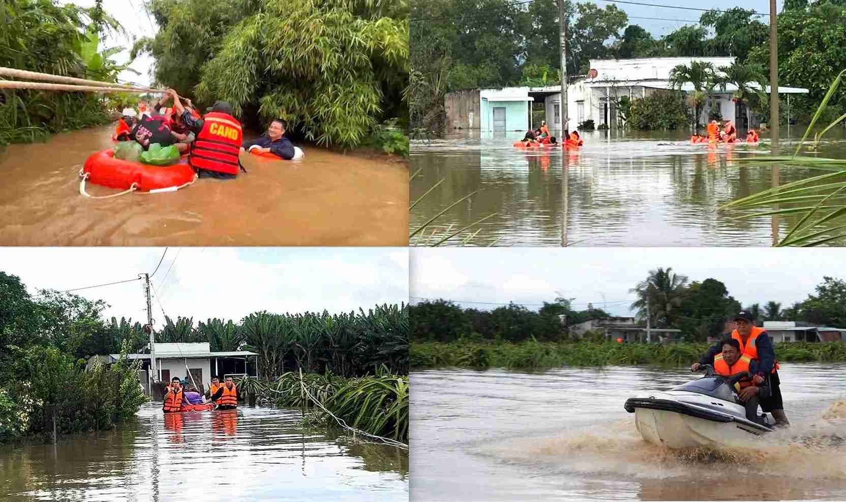 Luc luong vu trang tinh Lam Dong vuot lu so tan nguoi dan den noi an toan. Anh: Cong an cung cap