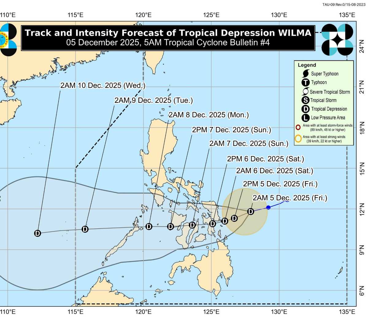 제16호 태풍의 전신인 열대 저기압 윌마의 예상 경로 사진: PAGASA