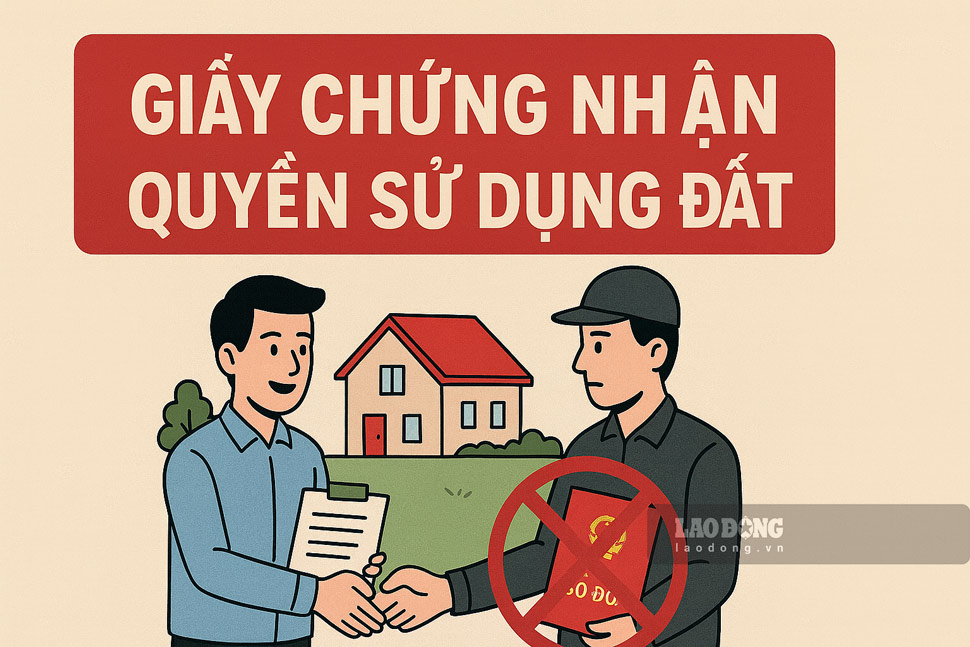 Illustrative photo of the People's Committee of Vinh Thanh Commune (Gia Lai) warning about a group of strangers who arbitrarily accepted to make red books in violation of regulations. Photo: AI