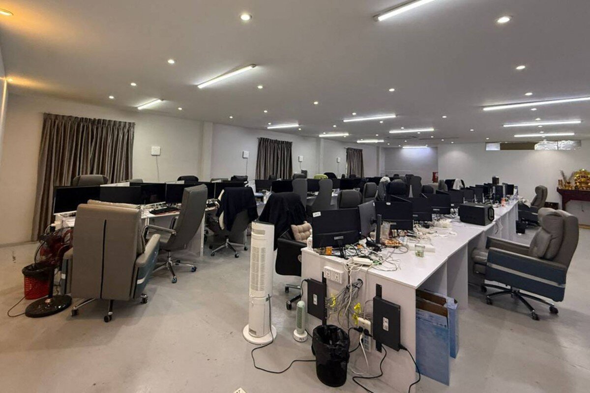 Computer inside an online fraud center in Cambodia. Photo: AFP