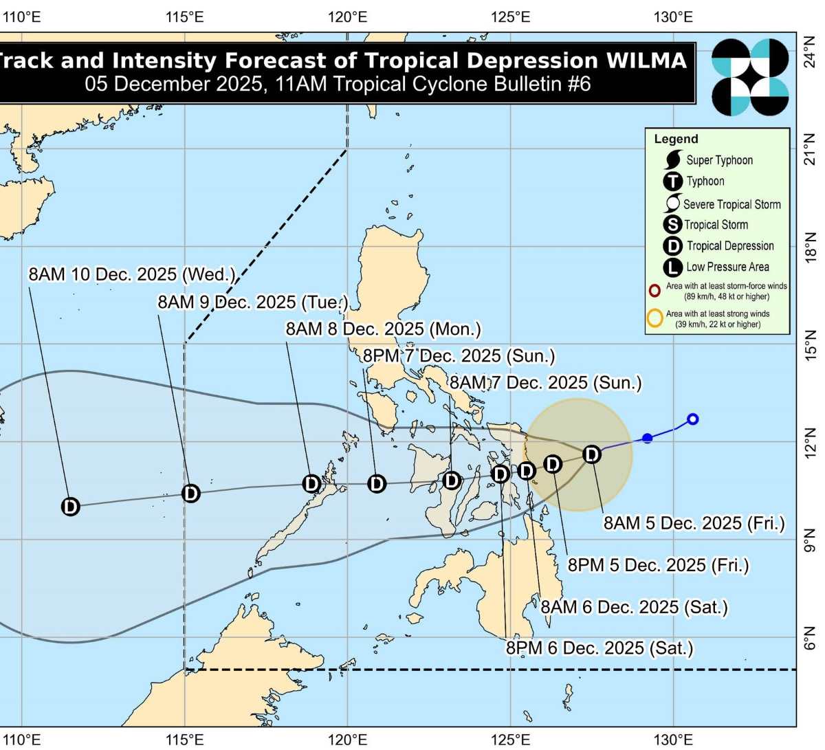 Du bao duong di cua Wilma khi vao Bien Dong, huong den vung bien Nam Trung Bo cua Viet Nam. Anh: PAGASA