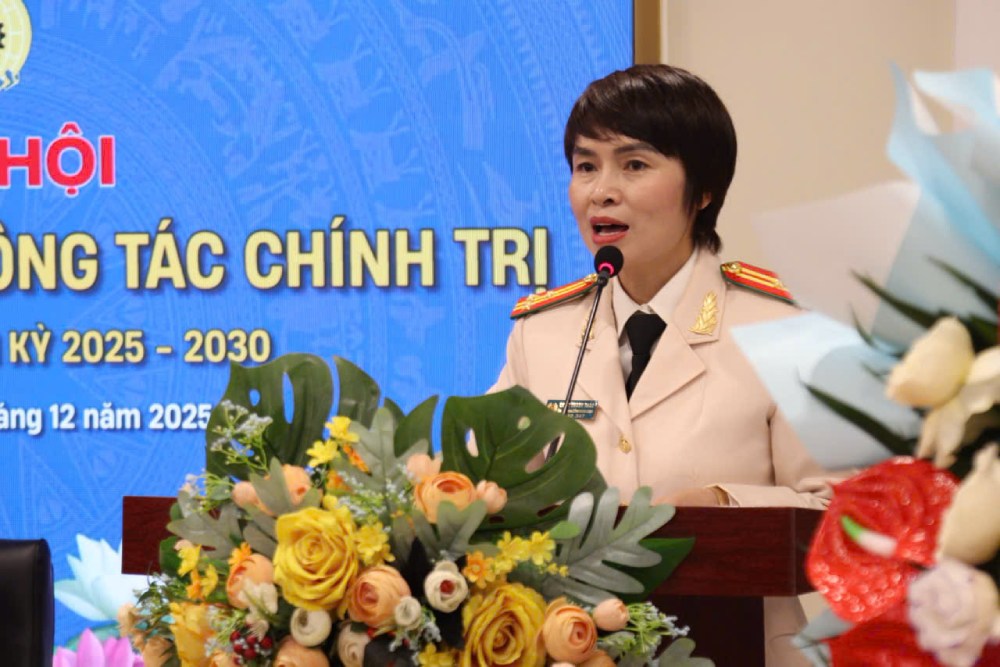Thuong ta Cong Thanh Thao, Truong Ban Cong doan Cong an nhan dan ghi nhan nhung hoat dong cua Cong doan Cuc X03 trong giai doan 2023-2025. Anh: Quynh Chi 
