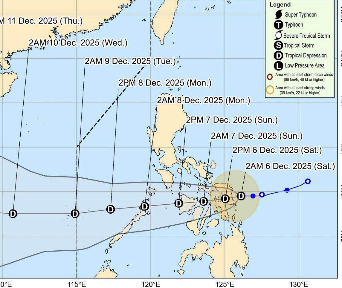 Dự báo đường đi của hệ thống tiền thân bão số 16 ở Biển Đông. Ảnh: PAGASA