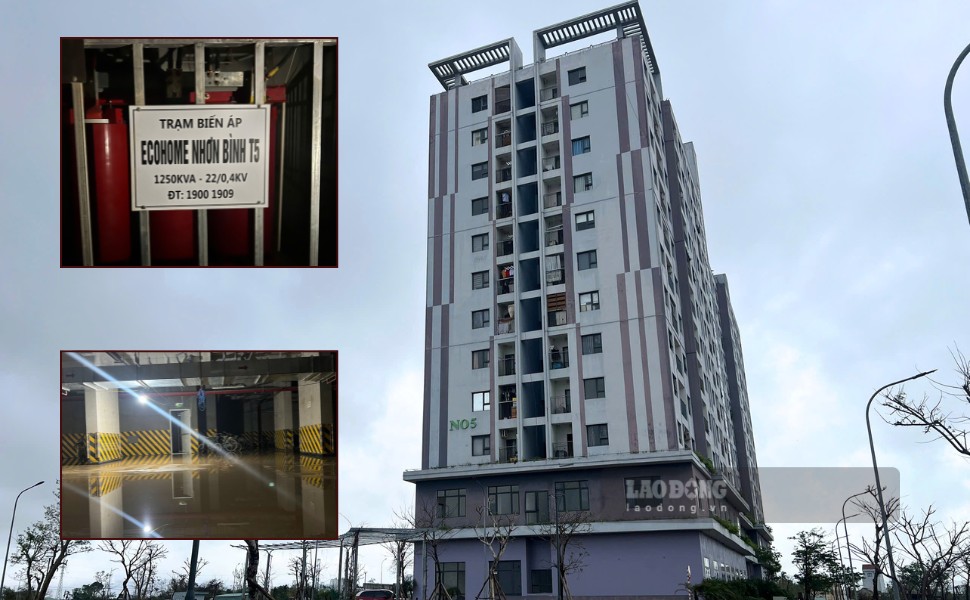 The flood has receded for half a month, but Ecohome Nhon Binh Social Housing Apartment Building (Quy Nhon Dong Ward, Gia Lai) is still without power, causing miserable lives for residents. Photo: Hoai Phuong