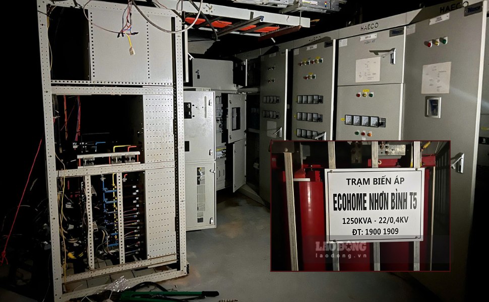 Trạm biến áp dưới hầm hư hỏng sau lũ. Ảnh: Hoài Phương