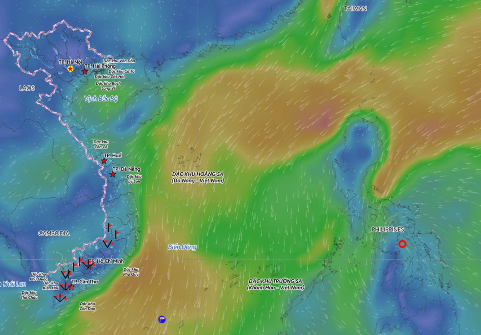 Actualizacion de la posicion de la depresion tropical en la tarde del 7 de diciembre sin posibilidad de que se convierta en tormenta. Fuente: Sistema de Monitoreo de Desastres Naturales de Vietnam