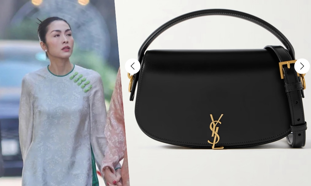 Tang Thanh Ha deo tui gan 100 trieu dong du dam cuoi em gai chong. Anh: Chup man hinh/Saint Laurent.
