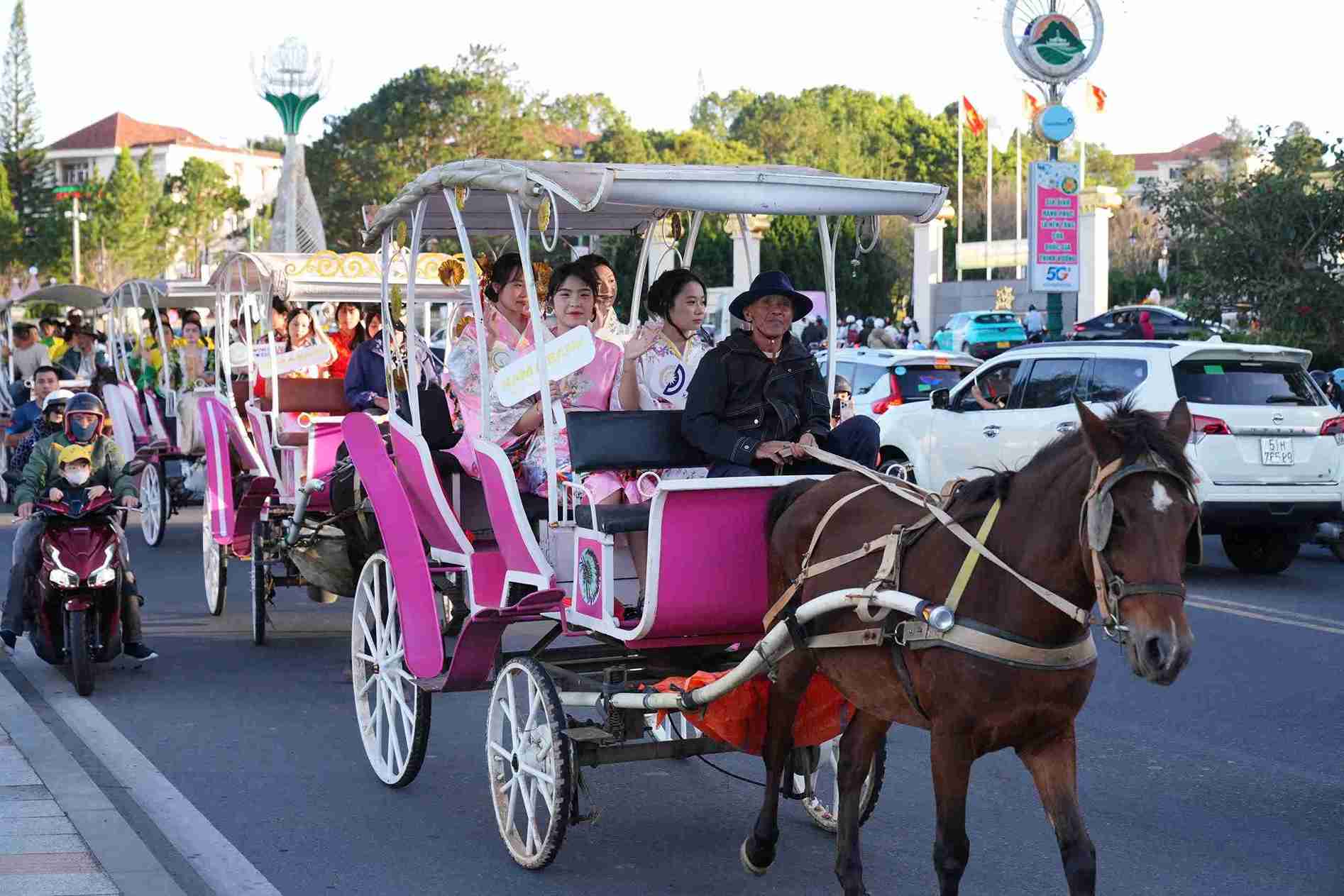 Xe ngua dieu hanh tren duong pho Da Lat. Anh: Hoai Thanh 
