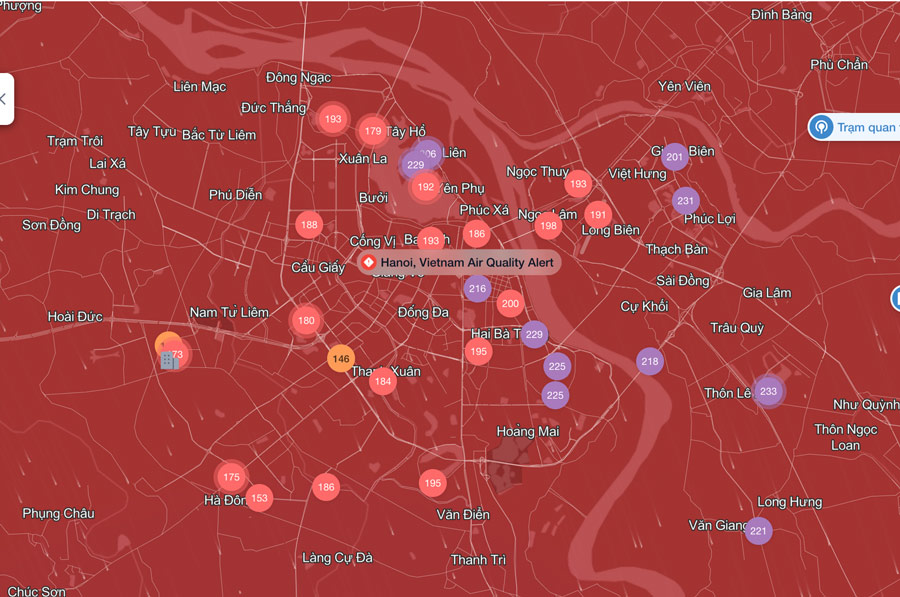 Hanoi continues to pollute, air in many areas is very unhealthy