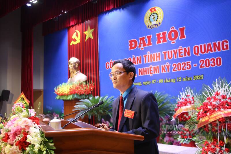 Chu tich LDLD tinh Tuyen Quang Trieu Tai Phong phat bieu tai dai hoi. Anh: Viet Bac