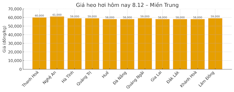 Giá heo hơi miền Trung hôm nay 7.12. Đồ họa: Thùy Linh.