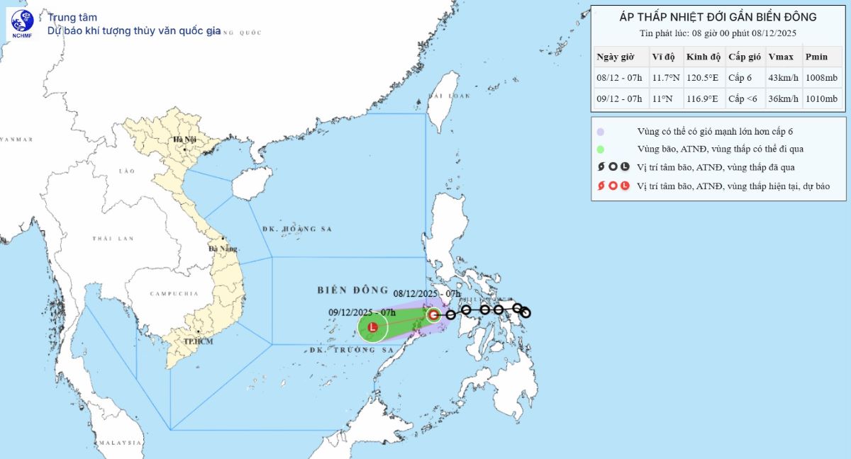 Du bao ap thap nhiet doi gan Bien Dong. Anh: Trung tam Du bao Khi tuong Thuy van Quoc gia Viet Nam