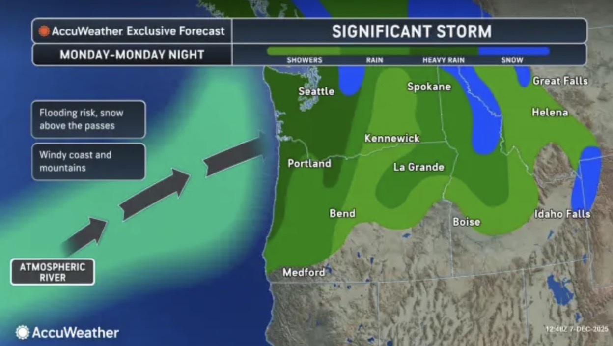 A strong typhoon from the Pacific is forecast to bring rain throughout this week in the western United States. Photo: AccuWeather