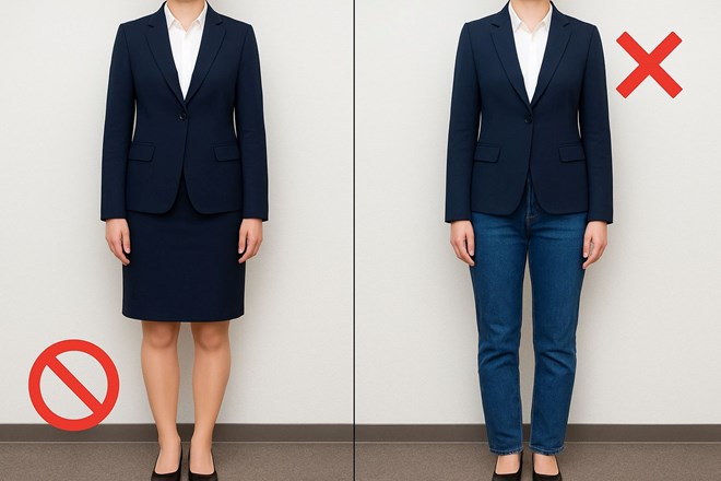 When performing their duties, cadres, civil servants, public employees and workers should not wear dresses short than knee-high or women's pants. Photo: To Cong.