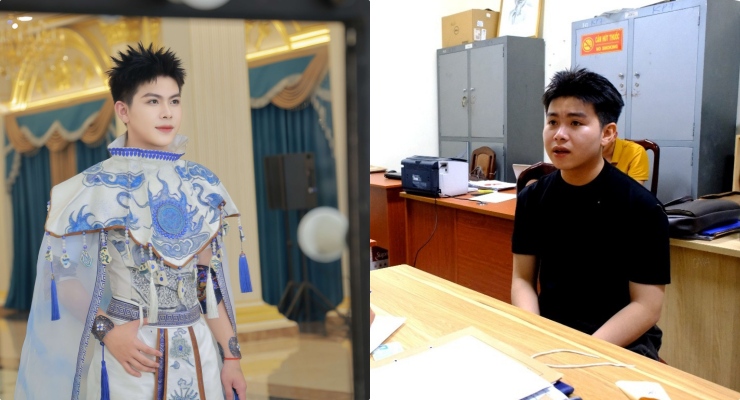 Nguyen Lam Thai at the police station after being arrested for taking Miss Cosmo Mexico's bag. Photo: Provided by the police