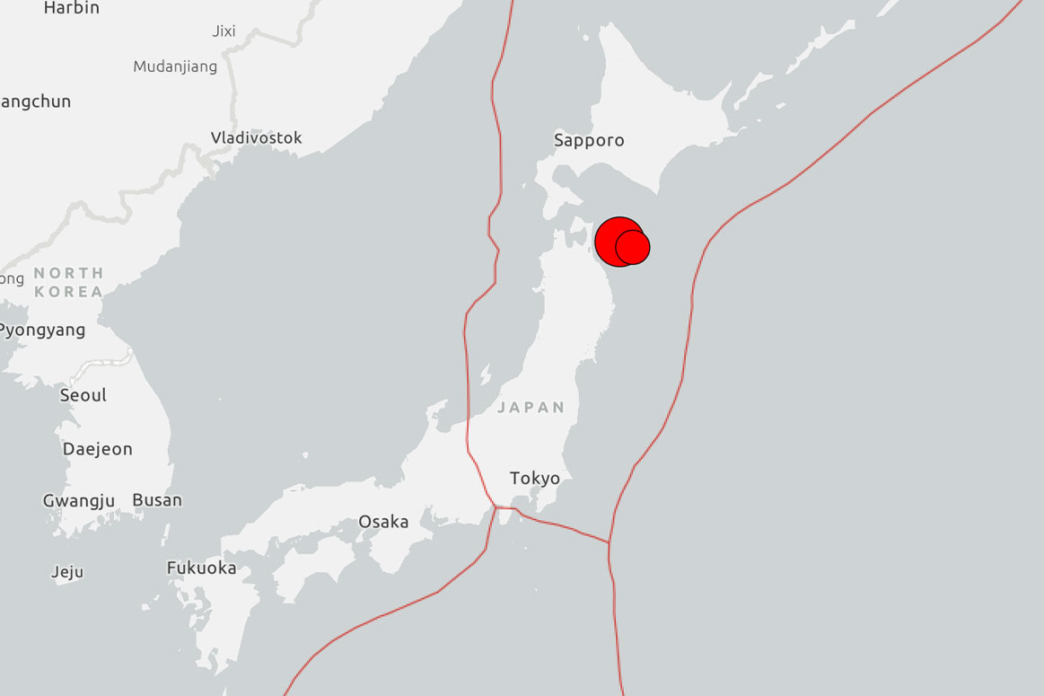 The red area marks the site of the earthquake off the coast of Japan on December 8. Photo: USGS