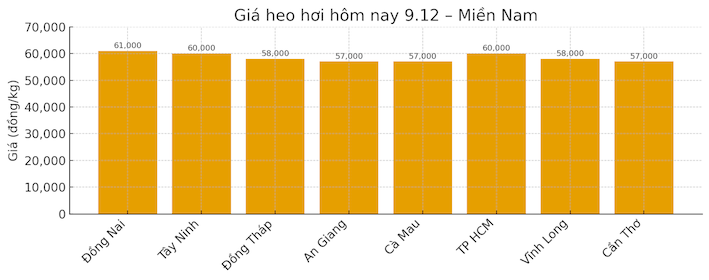 Gia heo hoi mien Nam hom nay 9.12. Do hoa: Thuy Linh