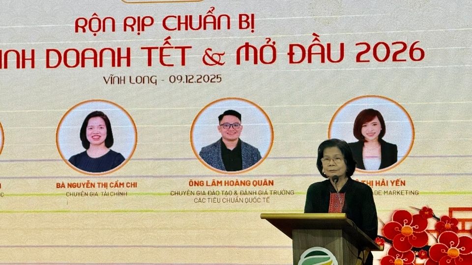 Ms. Vu Kim Hanh - President of the Association, Standing Member of the Mekong Connect Coordinating Committee, Director of the BSA Center spoke at the Workshop. Photo: Hoang Loc