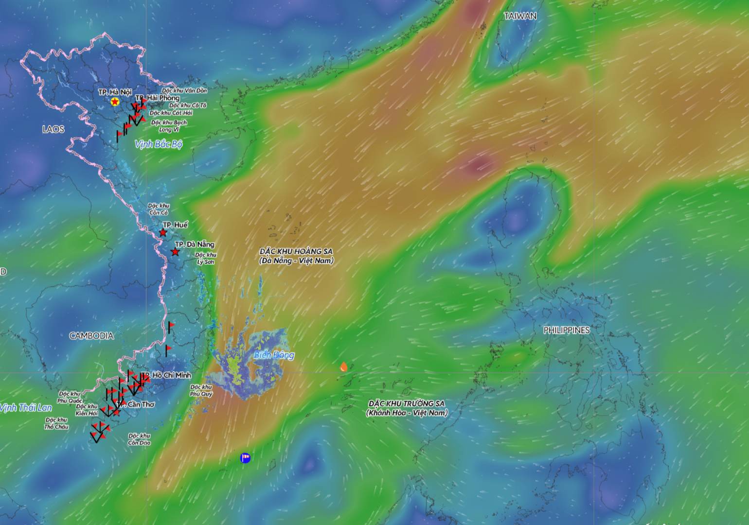 The low pressure area in the East Sea has an impact on the sea weather. Source: Vietnam Disaster Monitoring System