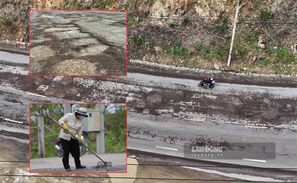 National Highway 1D connecting the two provinces of Gia Lai - Dak Lak is damaged and seriously degraded after floods. Photo: Hoai Phuong