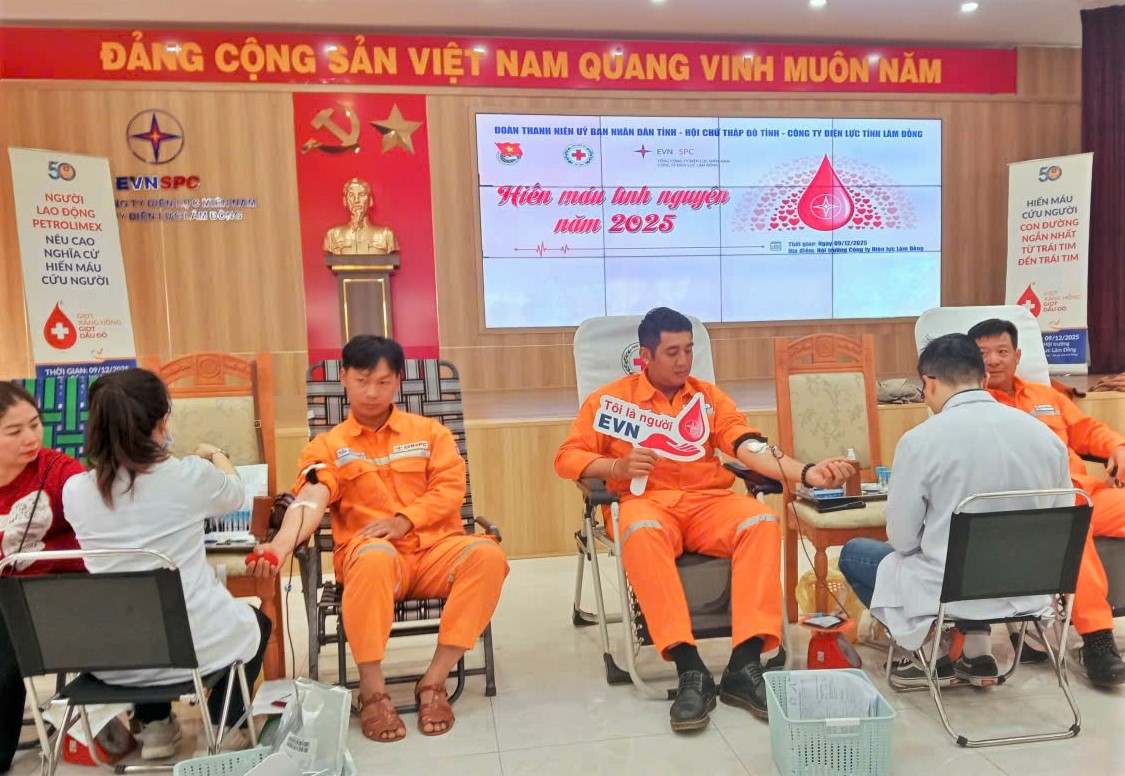 Can bo, cong nhan vien, nguoi lao dong PC Lam Dong tham gia hien mau tinh nguyen. Anh: Phuc Khanh