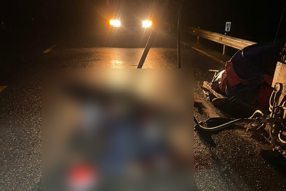 Hiện trường vụ người đàn ông nằm tử vong cạnh máy khoan đặt trên đường kết nối từ Quốc lộ 19 đến Khu công nghiệp, Đô thị và Dịch vụ Becamex VSIP Bình Định (tỉnh Gia Lai). Ảnh: Giang Nguyên