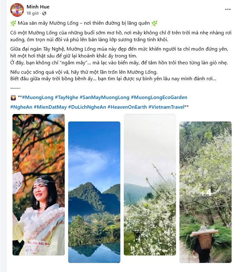 The content of promoting Muong Long tourist destination on social networks by Director of Nghe An Department of Culture, Sports and Tourism Tran Thi My Hanh. Photo: Ngoc Anh