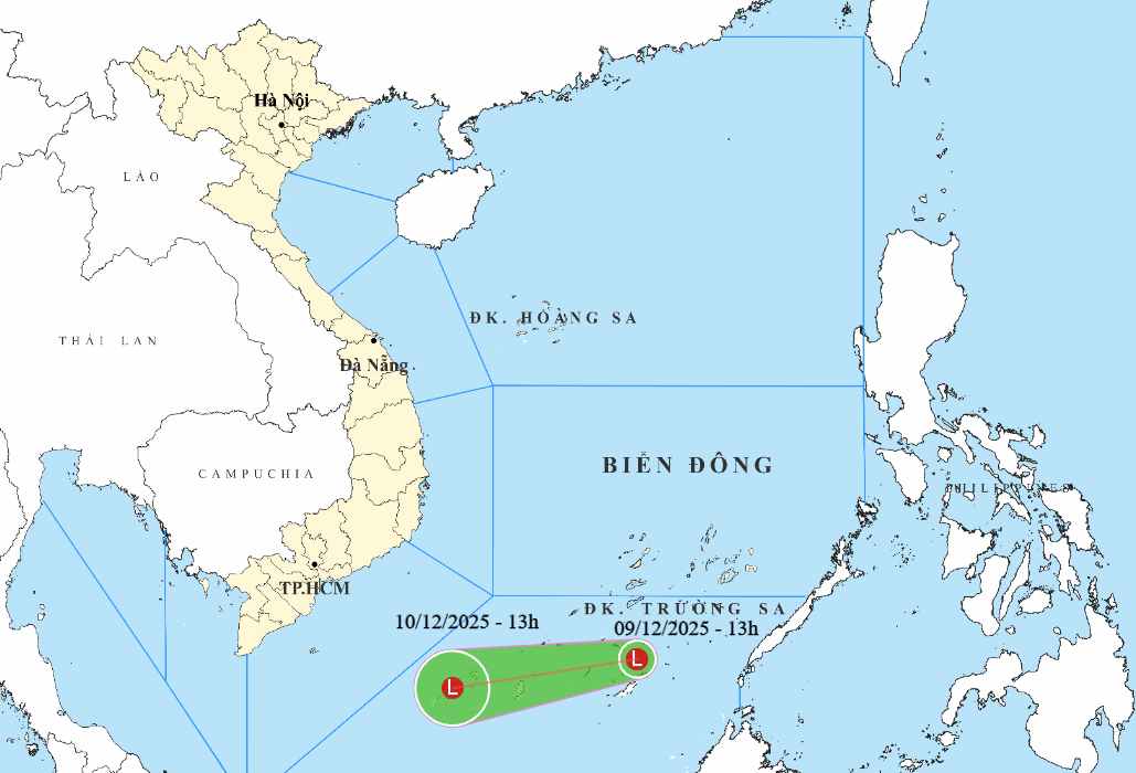 Cap nhat huong di cua ap thap tren Bien Dong. Anh: NCHMF