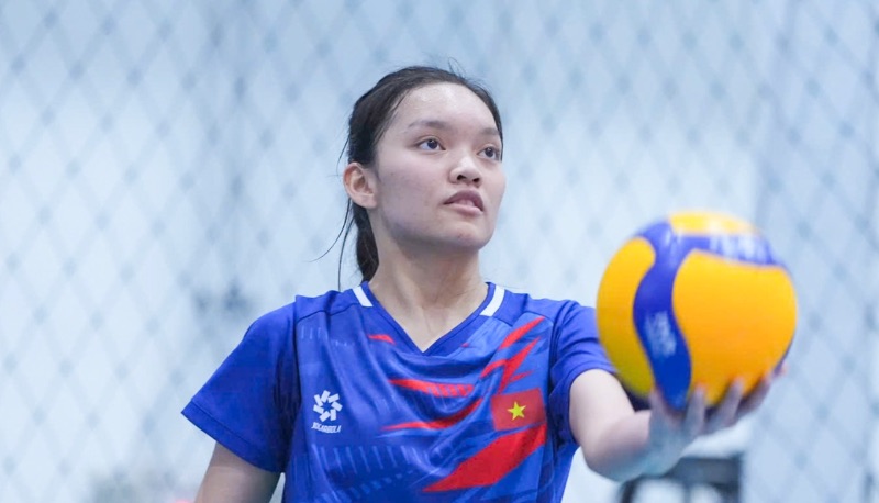 Anh Thao la cau thu nho tuoi nhat cua tuyen bong chuyen nu Viet Nam du SEA Games 33. Anh: Bong chuyen Viet Nam