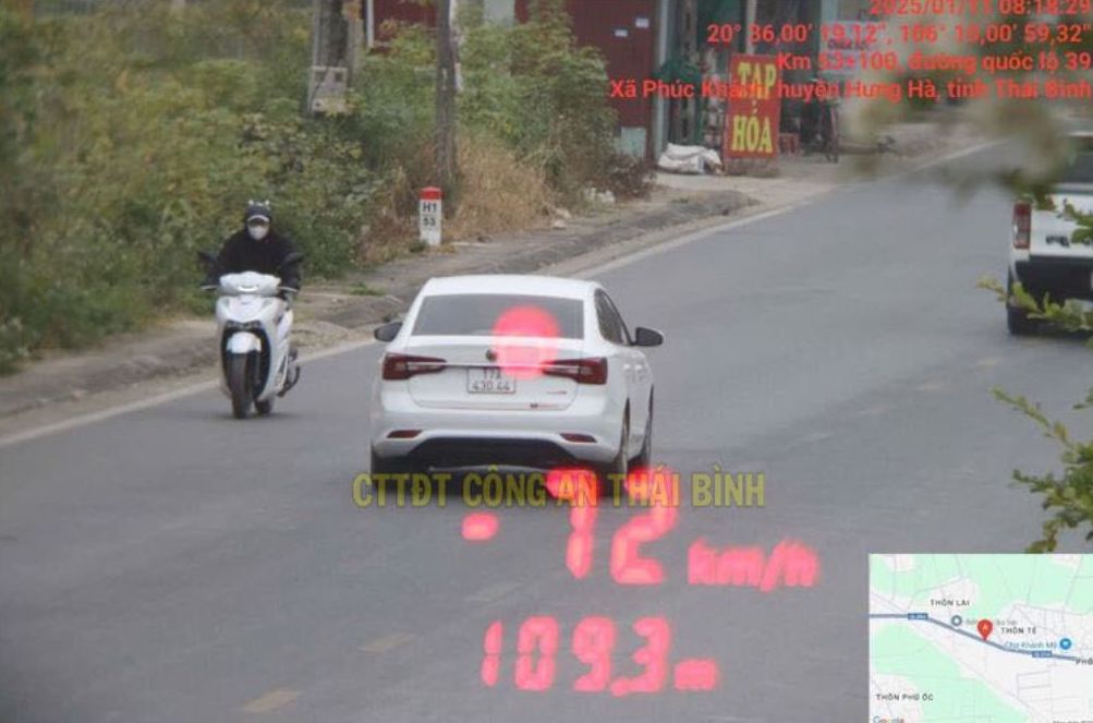 Image of a vehicle violating the speed limit and being fined. Photo: Thai Binh Provincial Police