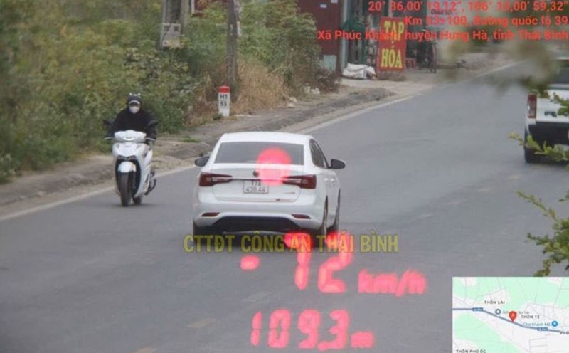 Image of a vehicle violating the speed limit and being fined. Photo: Thai Binh Provincial Police