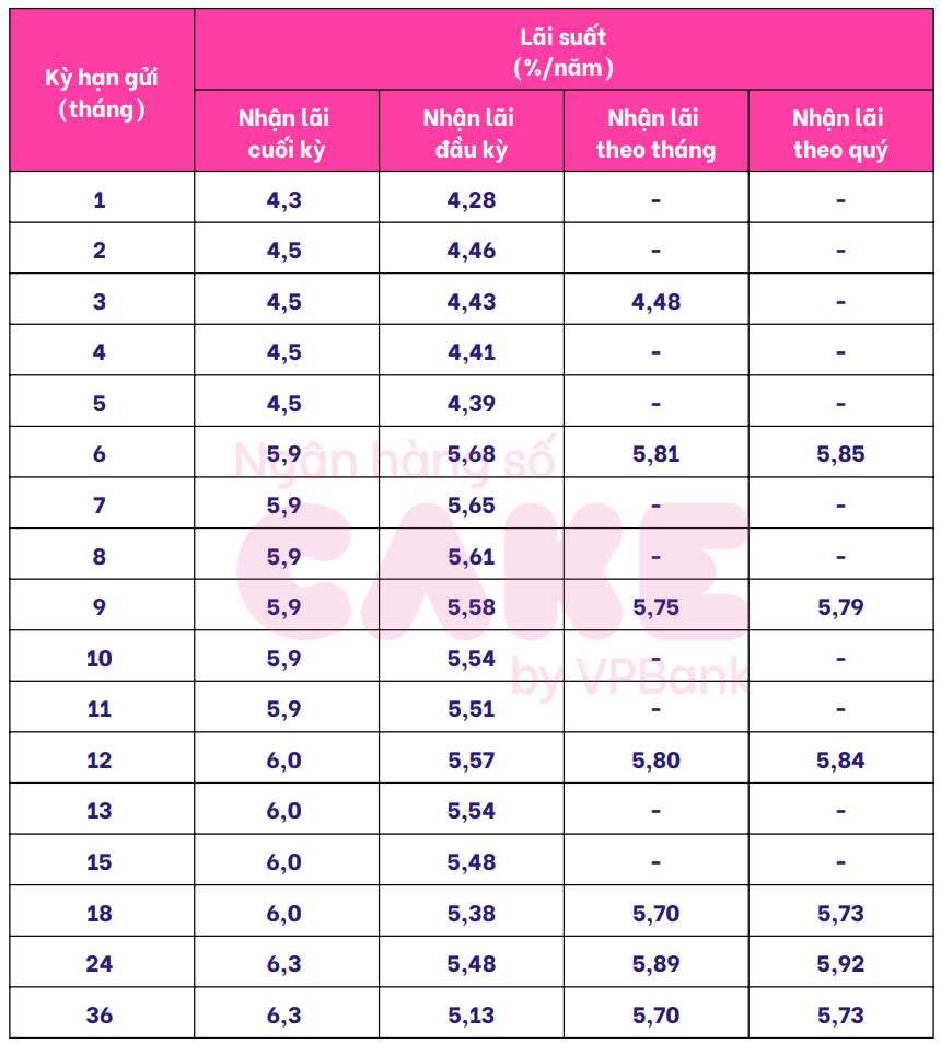 Bieu lai suat tiet kiem dien tu cua Cake by VPBank. Anh: Cake by VPBank