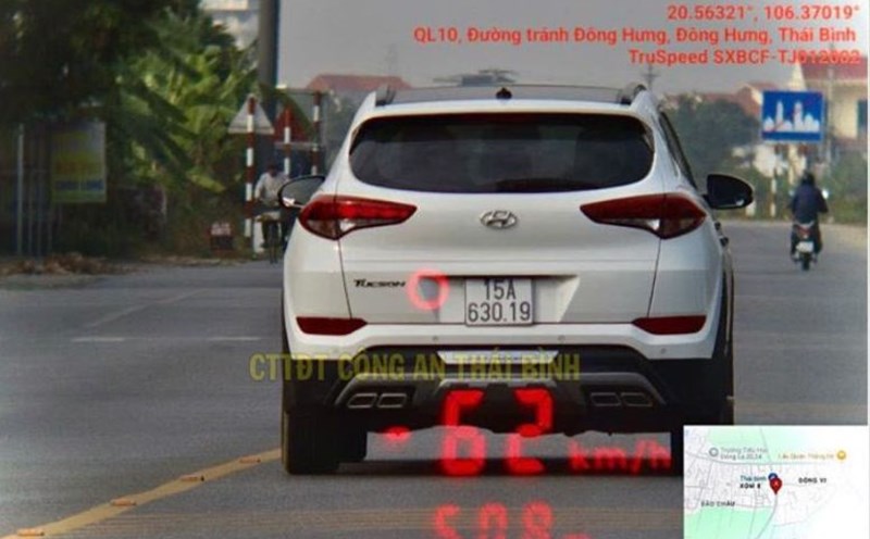 Image of a vehicle violating the speed limit and receiving a fine. Photo: Thai Binh Provincial Police