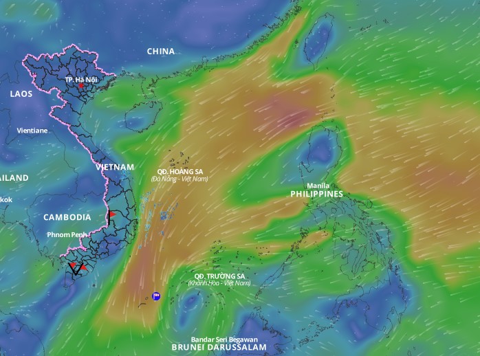 Today 10.2, the low pressure groove is operating at the same time as the low pressure area in the South China Sea. Photo: Vietnam's natural disaster monitoring system