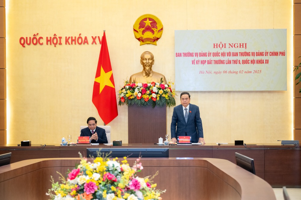 Conference between the Standing Committee of the National Assembly Party Committee and the Standing Committee of the Government Party Committee on the 9th extraordinary session to review and decide on the organizational structure and personnel. Photo: Pham Thang/VPQH