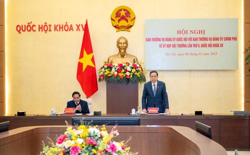 Conference between the Standing Committee of the National Assembly Party Committee and the Standing Committee of the Government Party Committee on the 9th extraordinary session to review and decide on the organizational structure and personnel. Photo: Pham Thang/VPQH