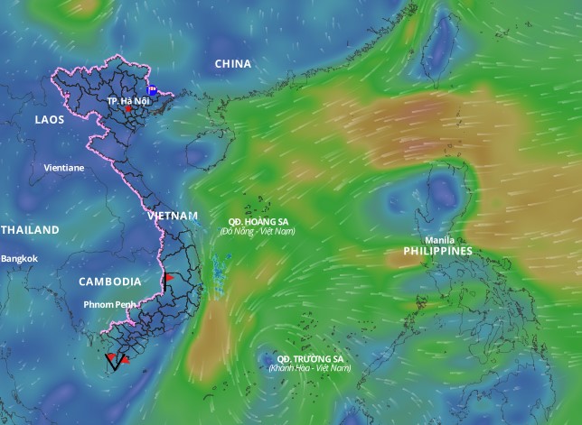 Today 11.2, the low pressure groove is operating at the same time as the low pressure area in the South China Sea. Photo: Vietnam's natural disaster monitoring system