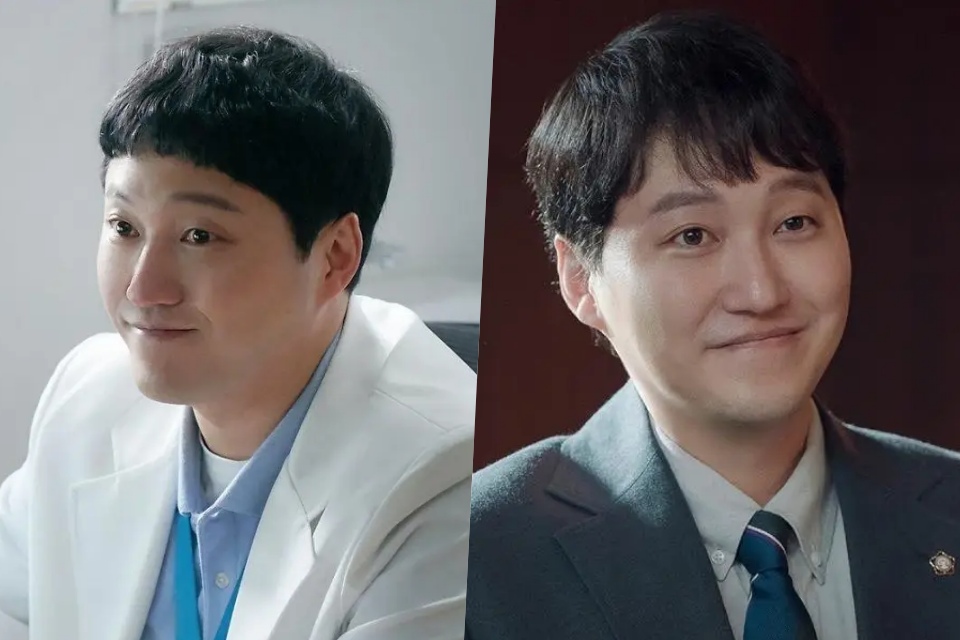 Kim Dae Myung's appearance as a doctor (left) and a lawyer in the film with Lee Je Hoon. Photo: Producer