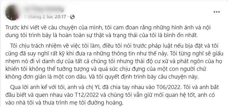 Den trua 11.2, bai viet cua chi D. van dang cong khai tren trang ca nhan. Anh: FBNV