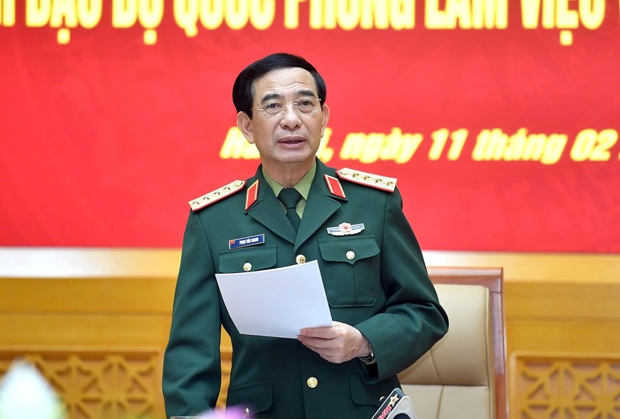General Phan Van Giang, Politburo member, Deputy Secretary of the Central Military Commission, Minister of National Defense, delivered a speech at the Conference. Photo: Trong Hai/QDND