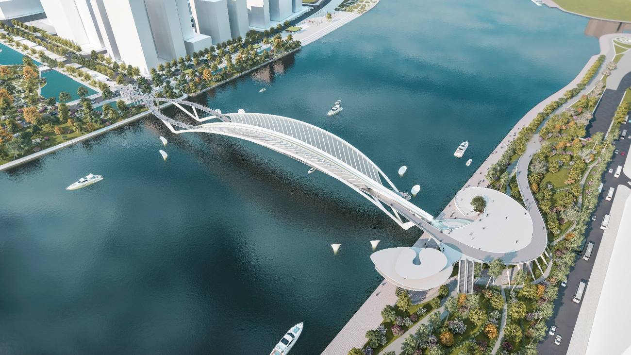 The pedestrian bridge across the Saigon River has an architectural design in the shape of a water coconut leaf. Photo: Consulting Joint Venture